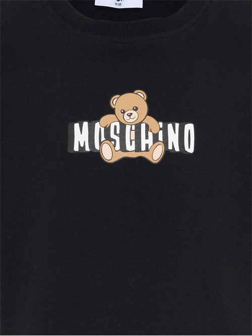 T-shirt bambina Moschino corta nera con logo Teddy Bear MOSCHINO KID-TEEN | HDM072LBA0060100